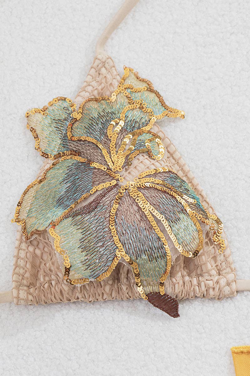 Conjunto de bikini con adornos florales: AMARILLO / M