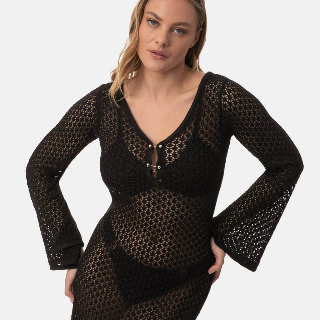 Vestido maxi de croché: Verde / M