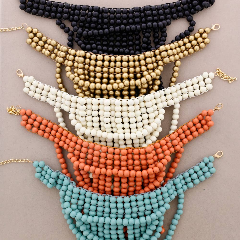 COLLAR BABERO CUENTAS MADERA: Dorado