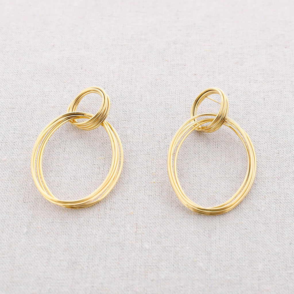 Pendientes Acero Doble Aro Alambres: Dorado