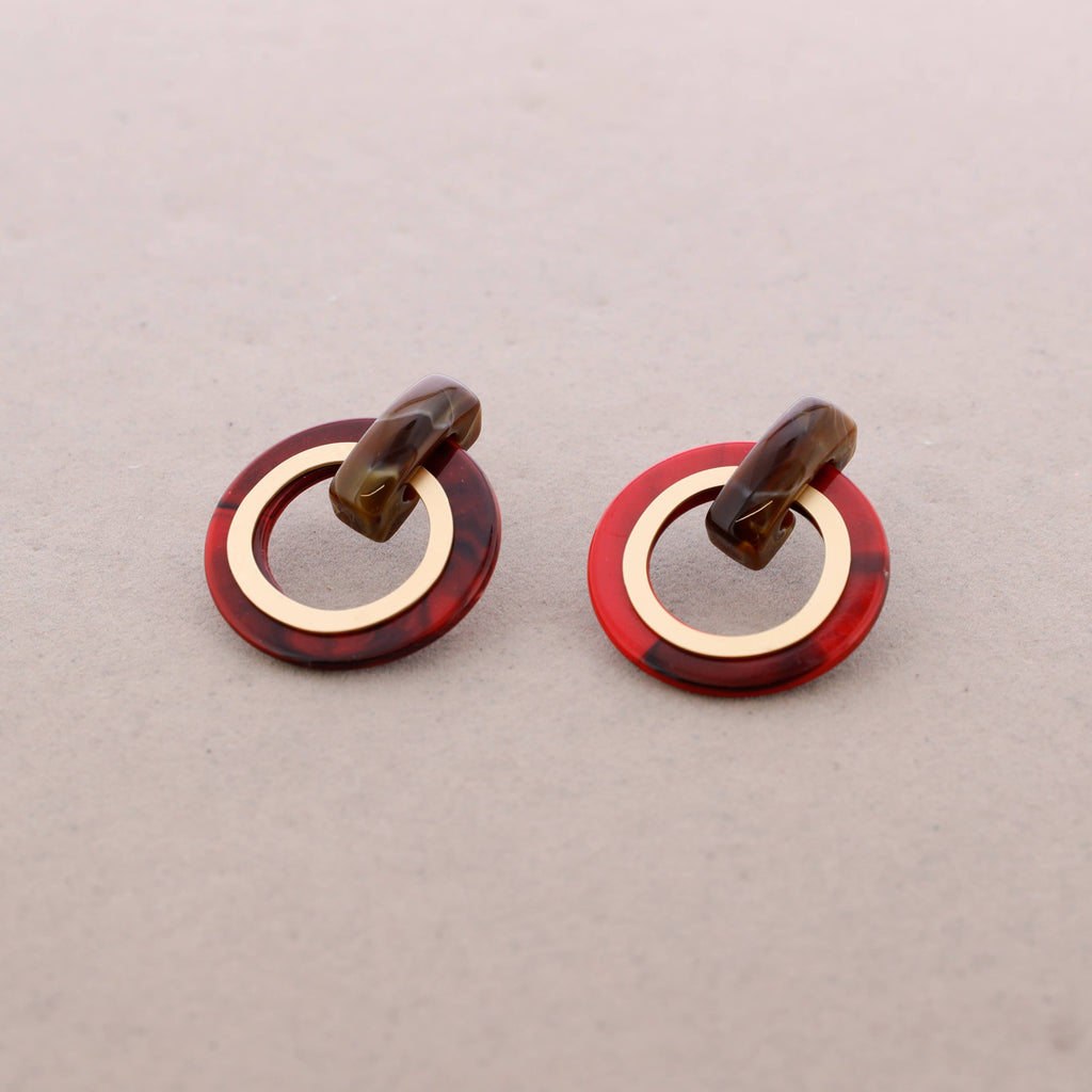 Pendientes Cuentas Resina Anilla Metal: Rojo