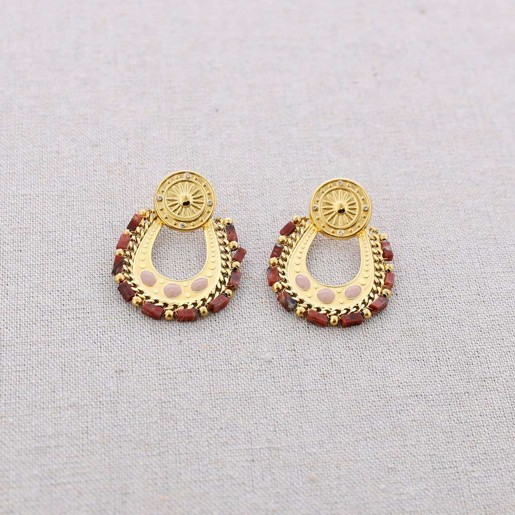 Pendientes Acero Cuentas Esmalte: Rosa