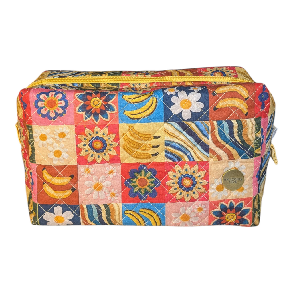 Mini Bag Flower Banana - Neceser Grande de Viaje Acolchado Matelassé con Interior Impermeable