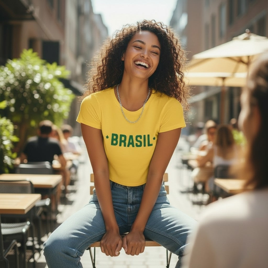 Camiseta tipo cropped Brasil