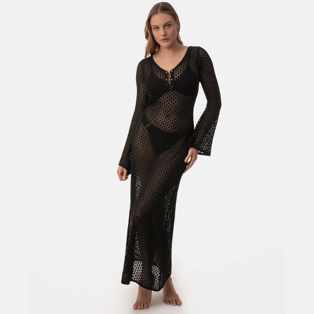 Vestido maxi de croché: Verde / M