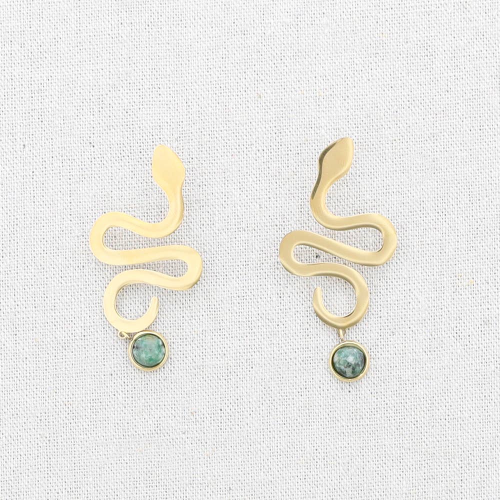 Pendientes Acero Serpiente Colgante Piedra: Blanco