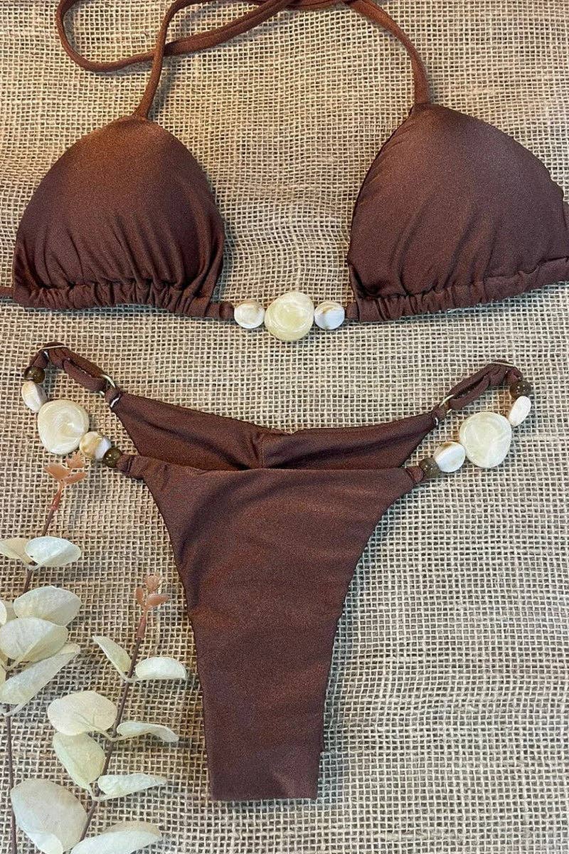 Conjunto de Bikini Chic con Detalles Elegantes: BROWN / L