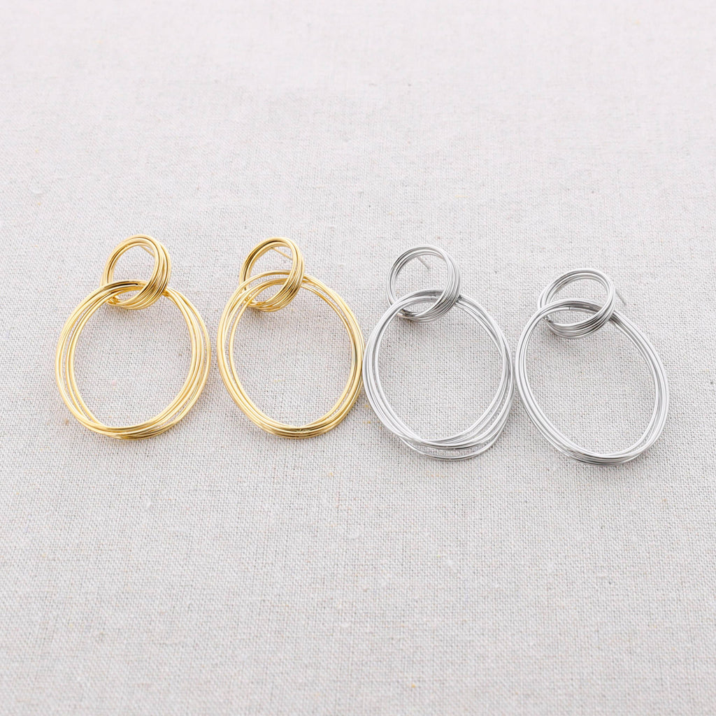 Pendientes Acero Doble Aro Alambres: Dorado